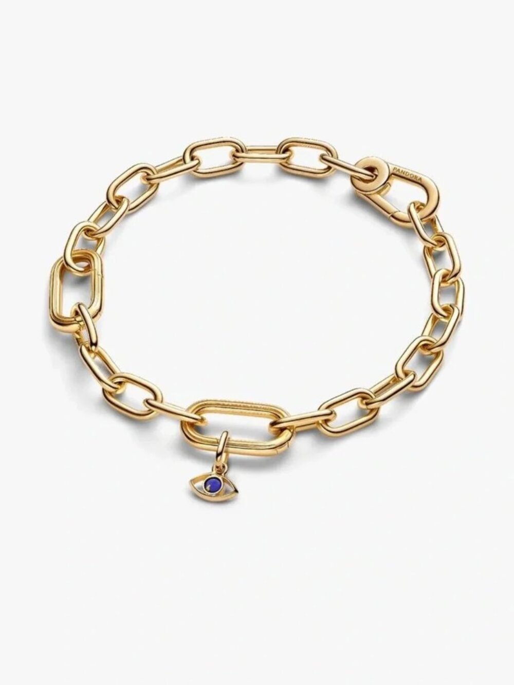 Pandora Gold Chain Bracelet with Blue Eye Charm Pendant